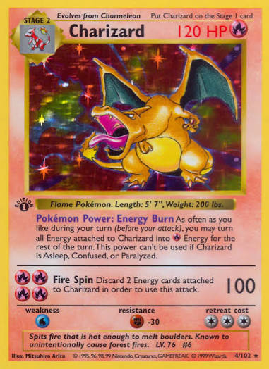 First Edition Base Set Charizard holographic card